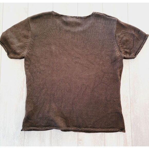 Jones & Co. L Short Sleeve Sweater Chocolate Brown Stretch Soft Knit‎ - Picture 4 of 4